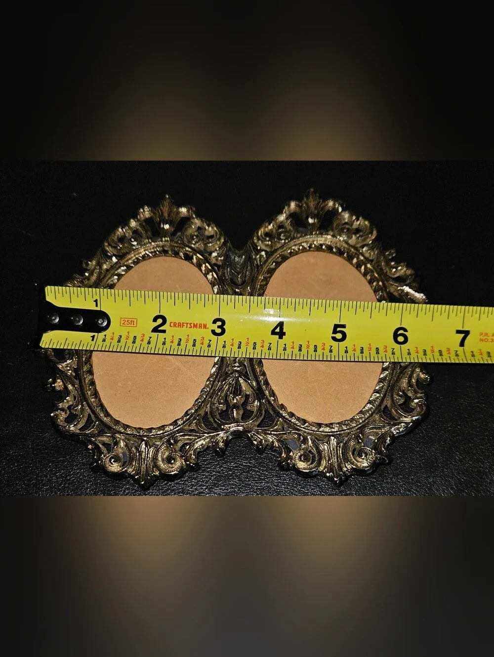 Vintage Victorian Ornate Brass Standing Double Oval Two 2 Picture Metal Frame
